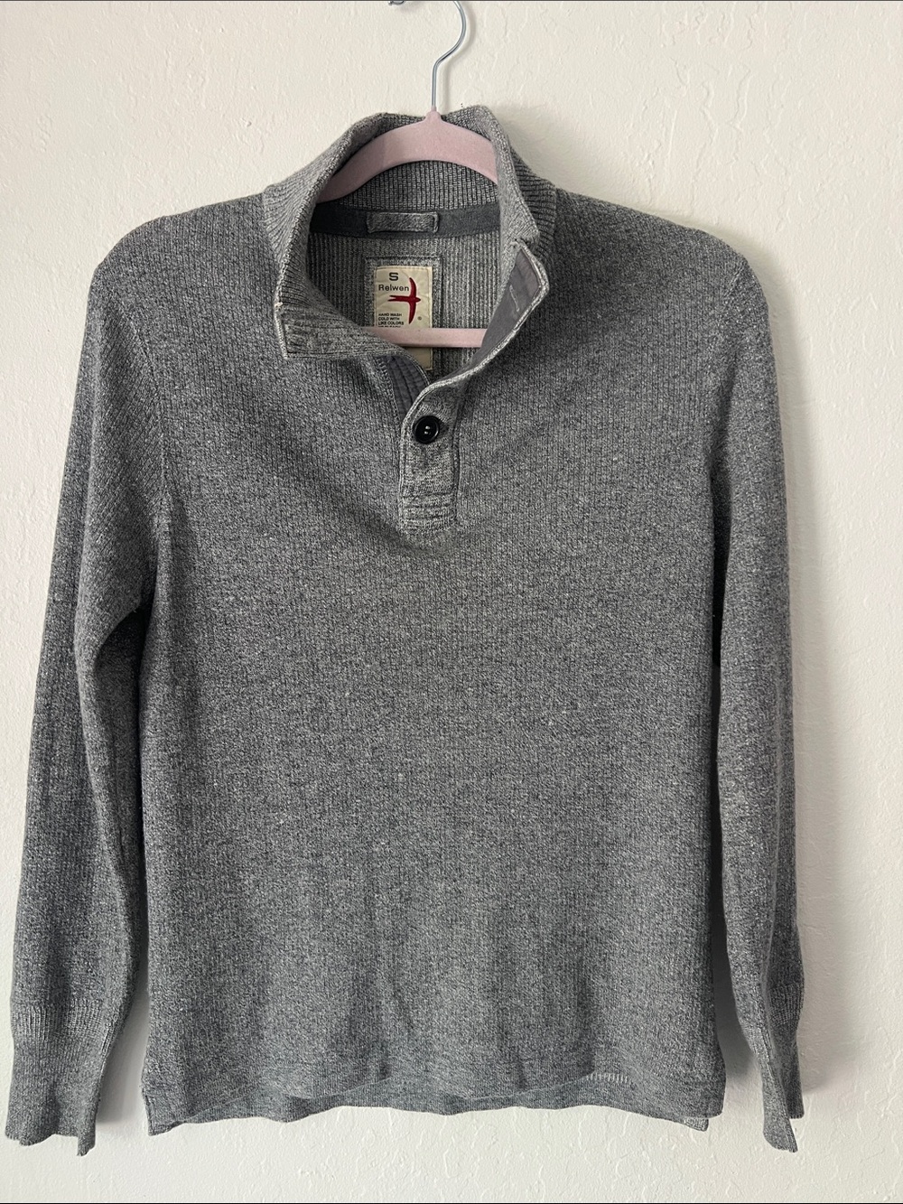 Relwen Henley Heather Gray Quarter Button Up Pullover Sweater. Size Small.